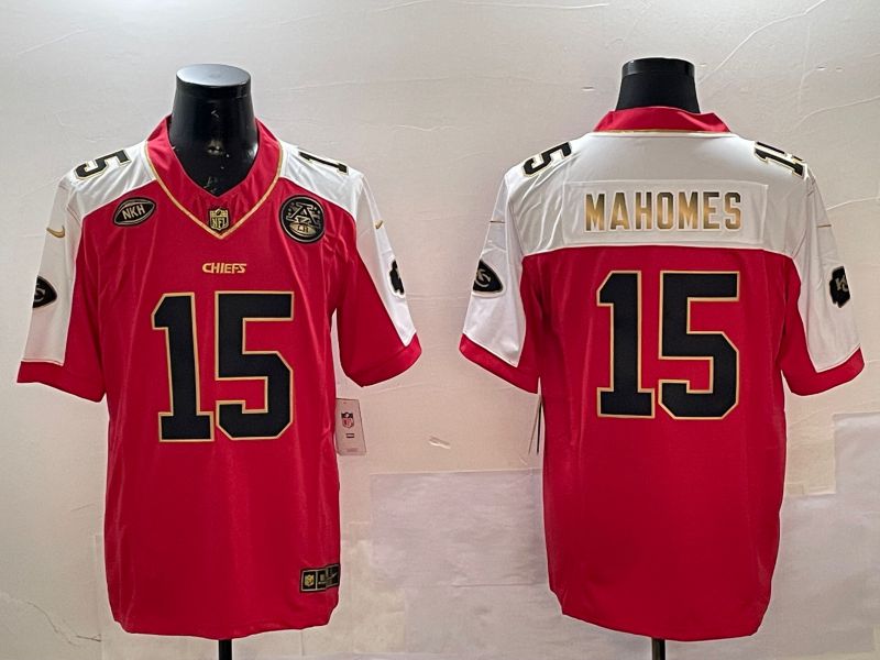 Men Kansas City Chiefs #15 Mahomes Red Thanksgiving three generations 2025 Nike Vapor Limited NFL Jersey style 4